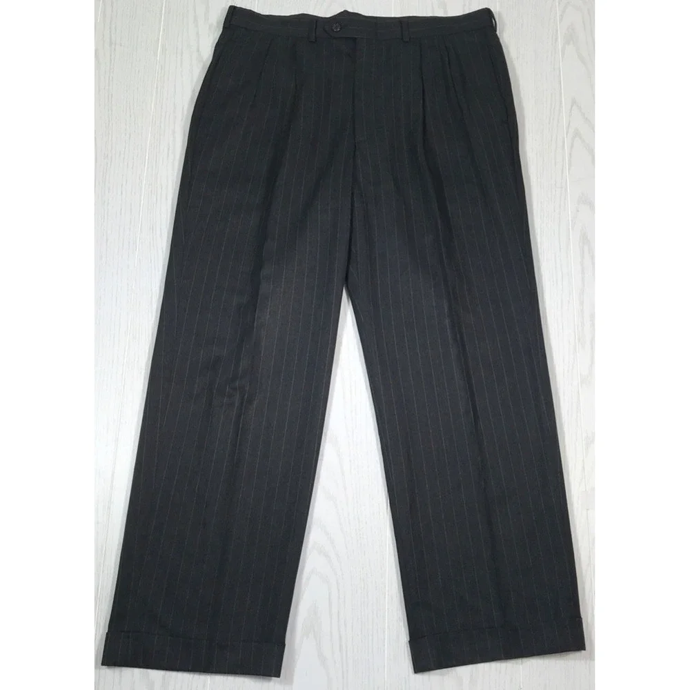 Vintage Bill Blass Pinstripe Suit 42R 34x29 Gray Wool 2 Button Made In USA 90s